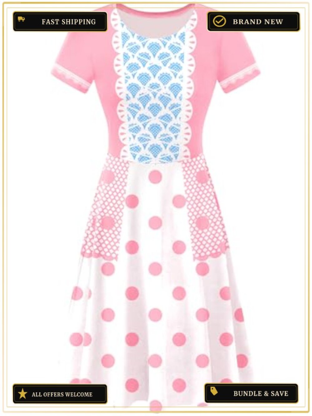 Women Halloween Short Sleeve Printed Midi Dress A-Line Party Costume